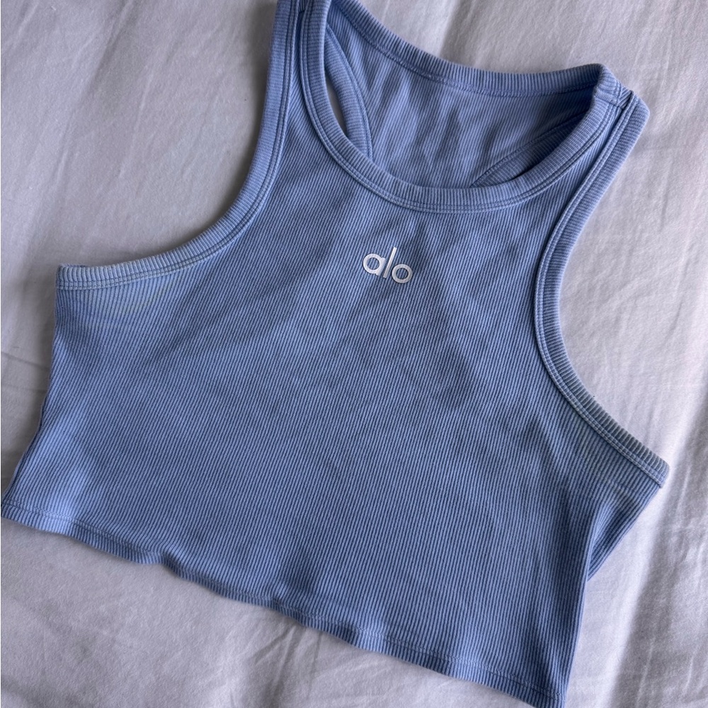 ALO Yoga Iconic ‘Aspire’ Racerback Tank in Seashell Blue